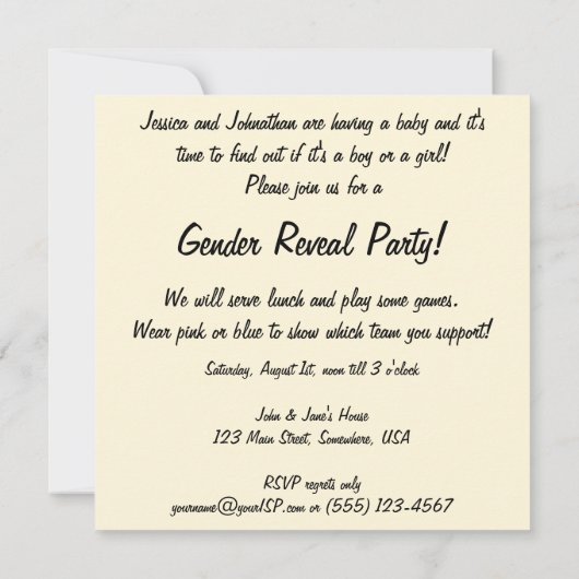  uitnodiging van de partij Baby shower voor gender (Achterkant)