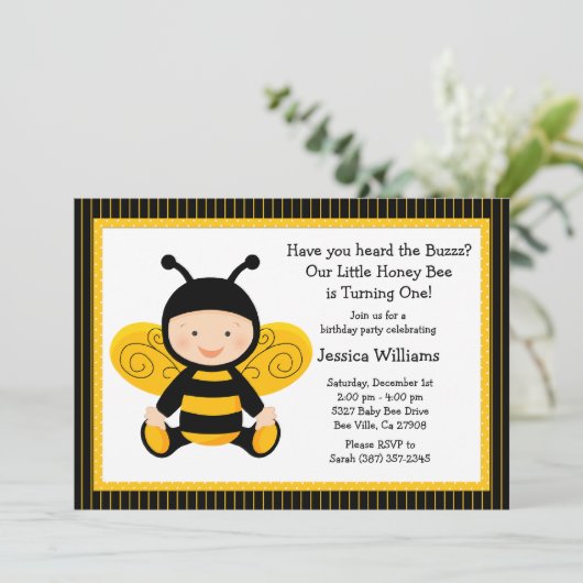 Uitnodiging van de partij Bee Birthday (Staand voorkant)