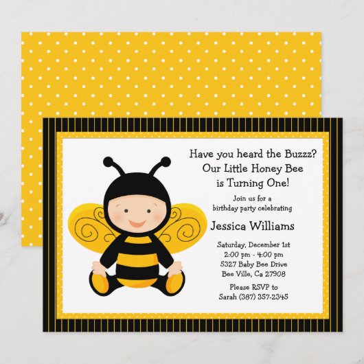 Uitnodiging van de partij Bee Birthday (Voorkant / Achterkant)