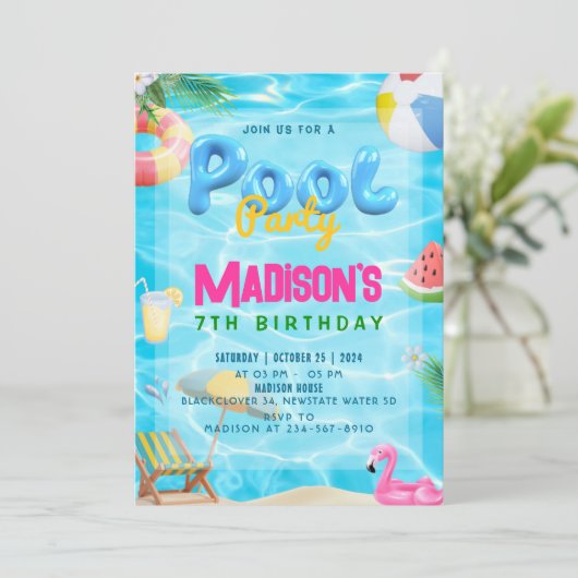 uitnodiging van de partij Birthday Pool (Staand voorkant)