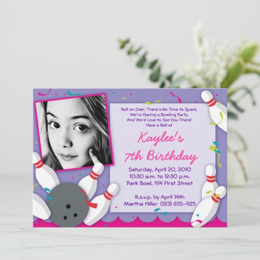 Uitnodiging van de partij "Bowled Over" - Meisjes (Staand voorkant)