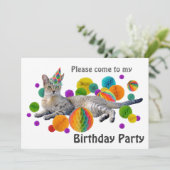 Uitnodiging van de partij Cat Birthday (Staand voorkant)