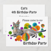 Uitnodiging van de partij Cat Birthday (Voorkant / Achterkant)