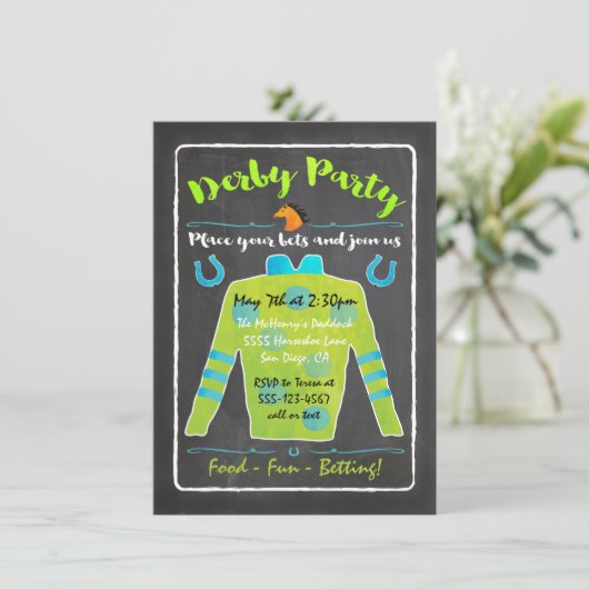 Uitnodiging van de partij Chalkboard Derby Horse R (Staand voorkant)