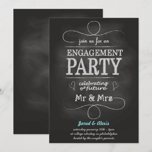 Uitnodiging van de partij Chalkboard Engagement (Voorkant / Achterkant)