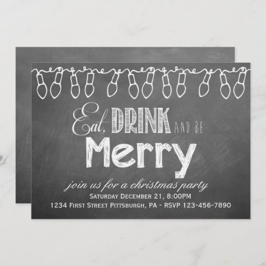 Uitnodiging van de partij Chalkboard Holiday (Voorkant / Achterkant)