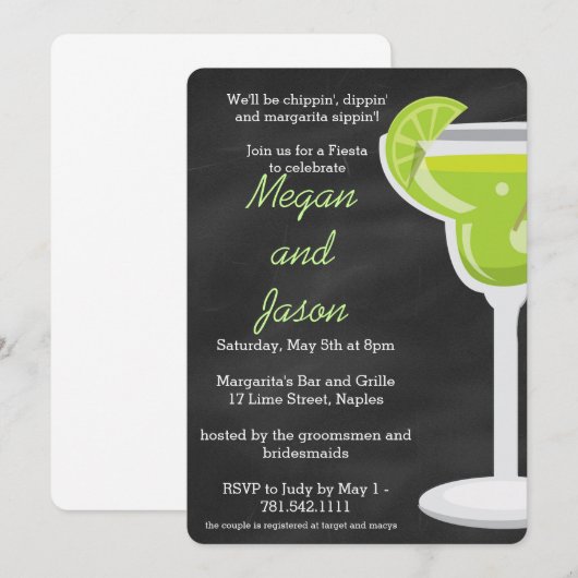 Uitnodiging van de partij Chalkboard Margarita (Voorkant / Achterkant)