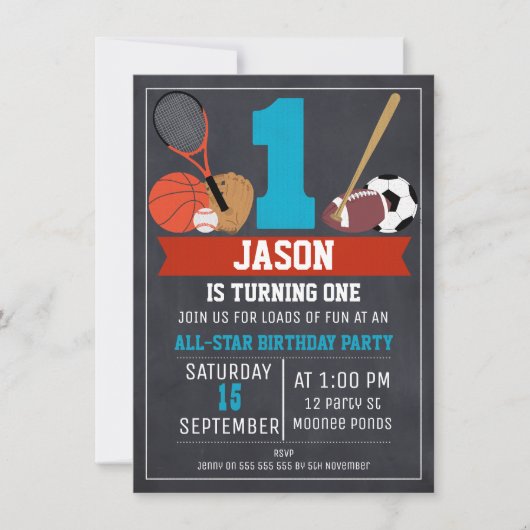 Uitnodiging van de partij Chalkboard Sports 1st Bi (Voorkant)