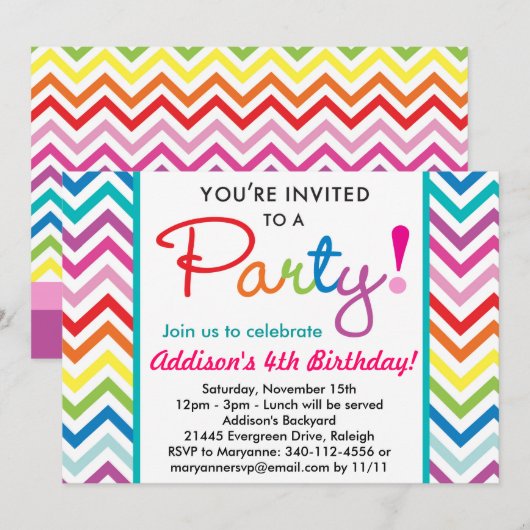 Uitnodiging van de partij Colorful Chevron (Voorkant / Achterkant)