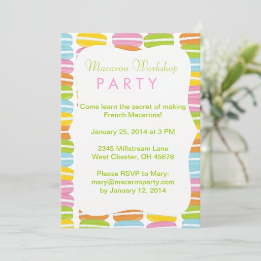 Uitnodiging van de partij Colorful Macarons (Staand voorkant)