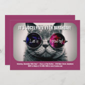 Uitnodiging van de partij Cool Cat Birthday (Voorkant / Achterkant)