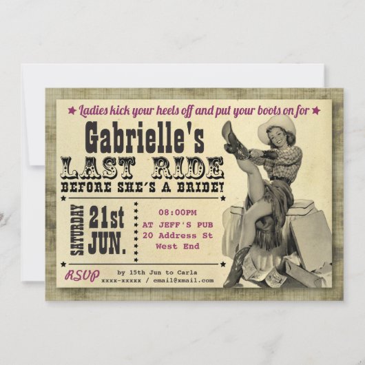 Uitnodiging van de partij Country Style Hen (Voorkant)