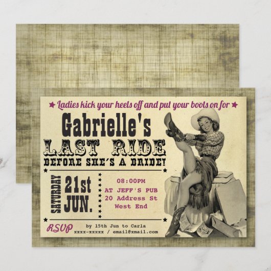 Uitnodiging van de partij Country Style Hen (Voorkant / Achterkant)