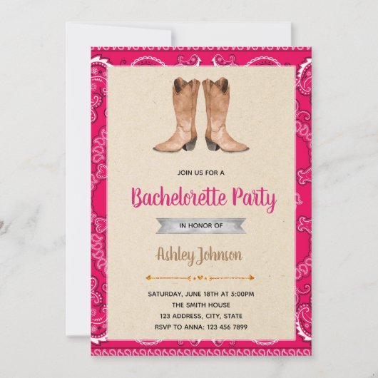 Uitnodiging van de partij Cowgirl bachelorette (Voorkant)
