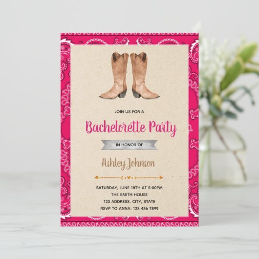 Uitnodiging van de partij Cowgirl bachelorette (Staand voorkant)