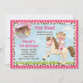 Uitnodiging van de partij Cowgirl Horse Birthday (Voorkant)