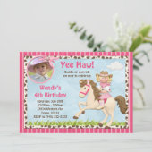 Uitnodiging van de partij Cowgirl Horse Birthday (Staand voorkant)