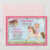 Uitnodiging van de partij Cowgirl Horse Birthday (Voorkant / Achterkant)