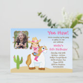 Uitnodiging van de partij Cowgirl Horse Birthday (Staand voorkant)