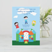 Uitnodiging van de partij Cute Bounce House Birthd (Staand voorkant)