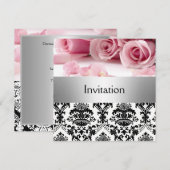 Uitnodiging van de partij Damasroze Roses behalve  (Voorkant / Achterkant)