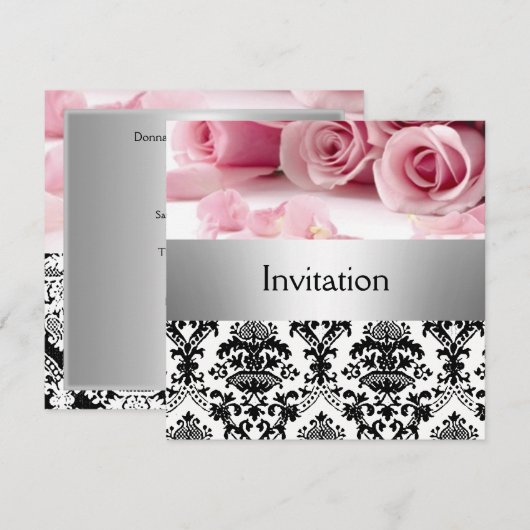 Uitnodiging van de partij Damasroze Roses behalve  (Voorkant / Achterkant)