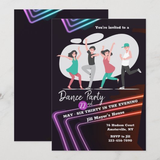 Uitnodiging van de partij Dance (Voorkant / Achterkant)
