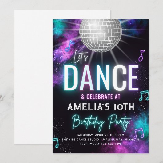 Uitnodiging van de partij Dance | Uitnodiging van (Voorkant / Achterkant)