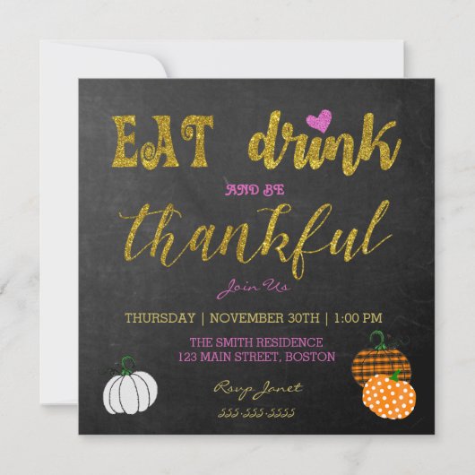 Uitnodiging van de partij Eat en Drink Thanksgivin (Voorkant)