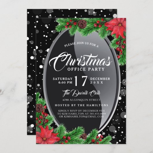 Uitnodiging van de partij Elegant en Modern Poinse (Voorkant / Achterkant)