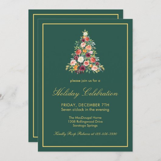 Uitnodiging van de partij Elegant Floral Tree Holi (Voorkant / Achterkant)