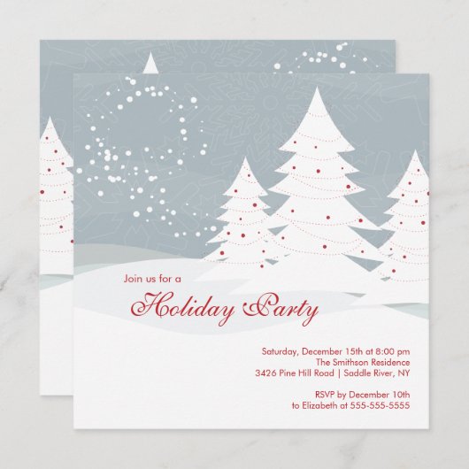 Uitnodiging van de partij Elegant Snow Trees Holid (Voorkant / Achterkant)