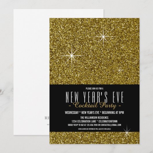 Uitnodiging van de partij Eve Gold Glitter uit het (Voorkant / Achterkant)