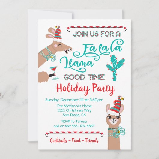 Uitnodiging van de partij Fa la Llama Holiday (Voorkant)