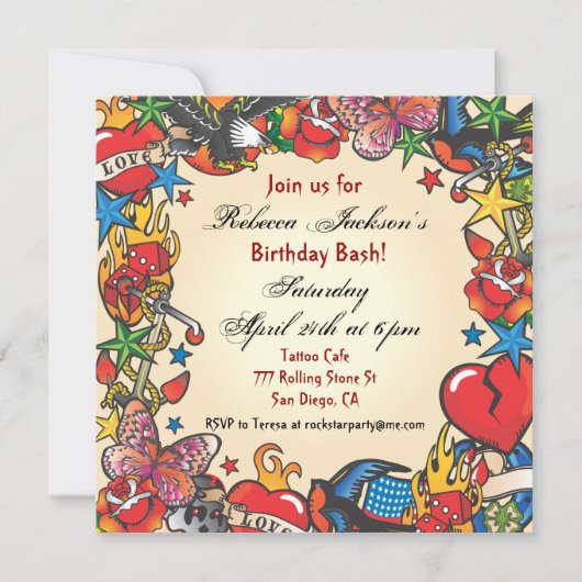 Uitnodiging van de partij Fabulous Tattoo (Voorkant)
