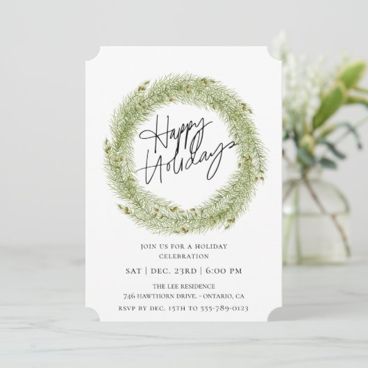 Uitnodiging van de partij Forest Pine Wreath Holid (Staand voorkant)