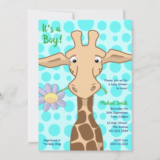 Uitnodiging van de partij Giraffe Baby shower (Voorkant)