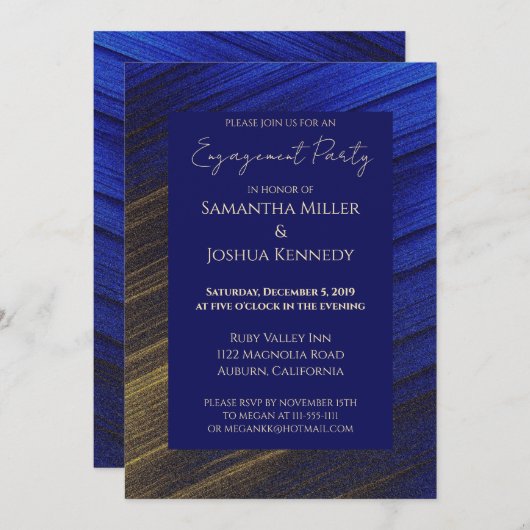 Uitnodiging van de partij Gold en Blue Engagement (Voorkant / Achterkant)