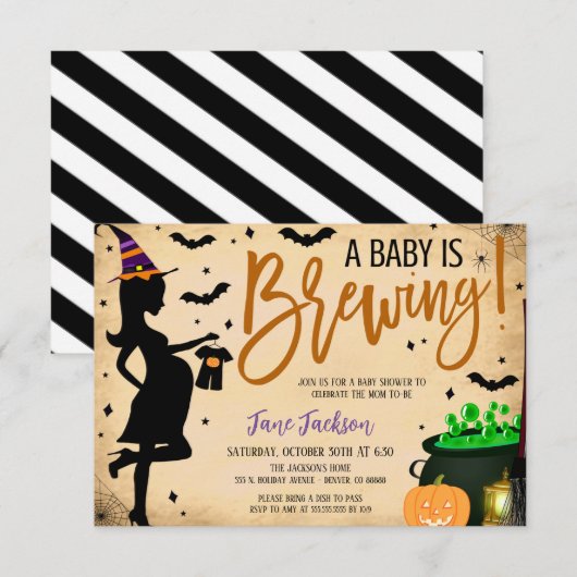 Uitnodiging van de partij Halloween Baby shower (Voorkant / Achterkant)