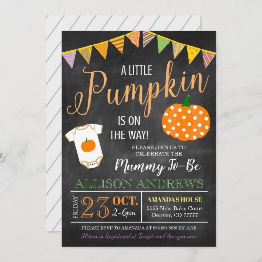 Uitnodiging van de partij Halloween Baby shower (Voorkant / Achterkant)