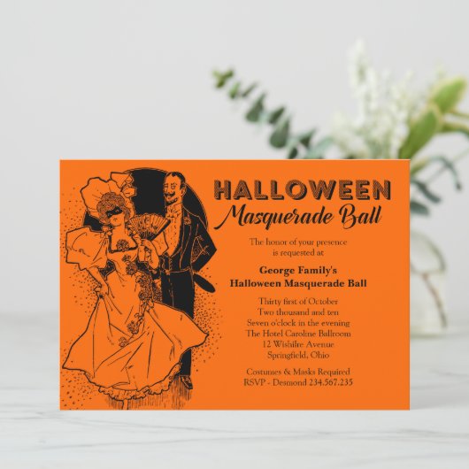 uitnodiging van de partij Halloween Ball Masquera (Staand voorkant)