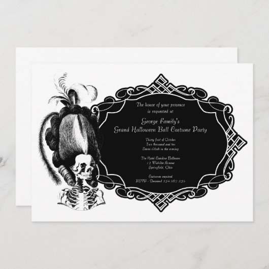 Uitnodiging van de partij Halloween Ball Masquerad (Voorkant / Achterkant)