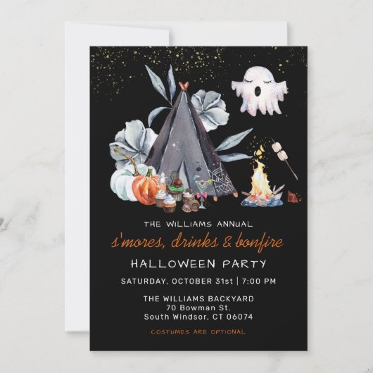 Uitnodiging van de partij Halloween Bonfire Sleepo (Voorkant)