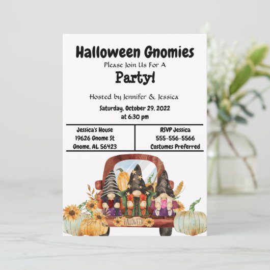 Uitnodiging van de partij Halloween Gnome (Staand voorkant)
