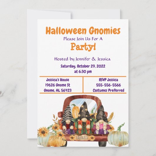 Uitnodiging van de partij Halloween Gnome (Voorkant)
