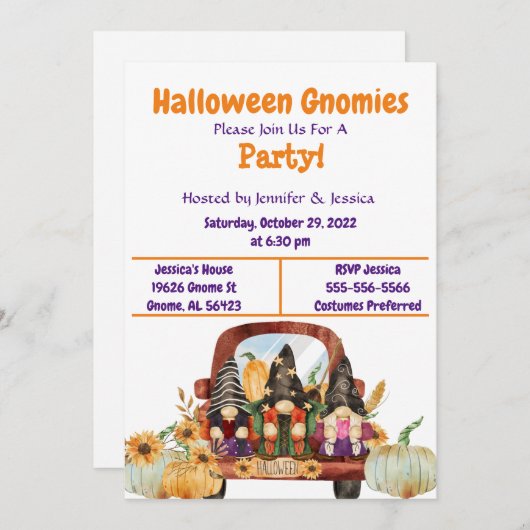 Uitnodiging van de partij Halloween Gnome (Voorkant / Achterkant)