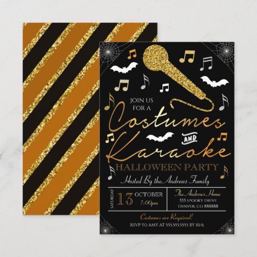 Uitnodiging van de partij Halloween Karaoke (Voorkant / Achterkant)