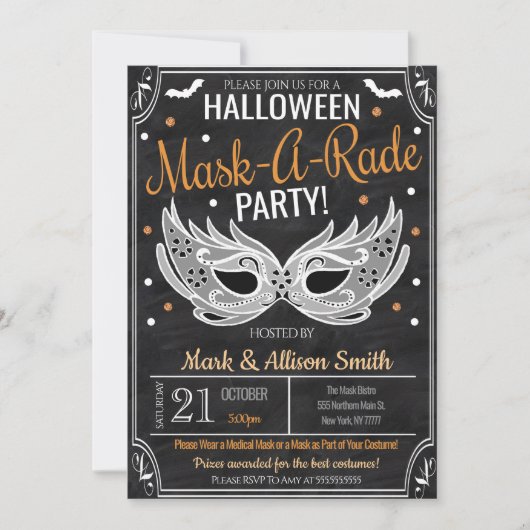 Uitnodiging van de partij Halloween Masquerade (Voorkant)