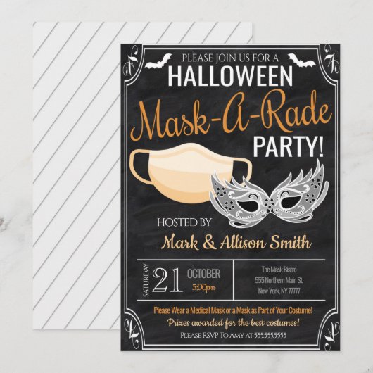 Uitnodiging van de partij Halloween Masquerade (Voorkant / Achterkant)