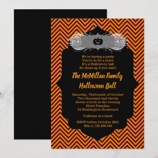 Uitnodiging van de partij Halloween Masquerade Bal (Voorkant / Achterkant)